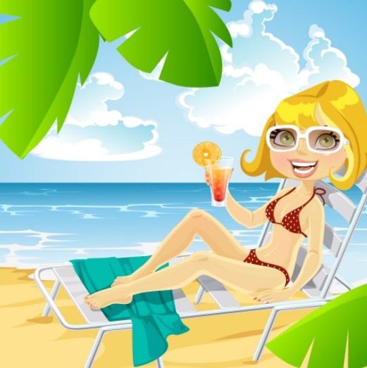 Vector Cartoon Beach and Girl Illustration 04