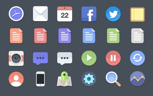 24 Flat Style Web Icons PSD