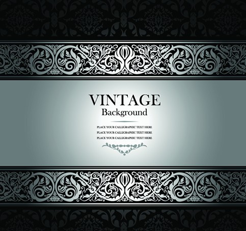 Vintage Dark Silver Floral Pattern Background Vector 01
