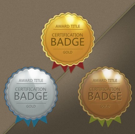 Vector Glossy Award Badges with Ribbons