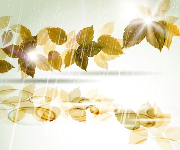 Vector Romantic Yellow Leaves In The Rain