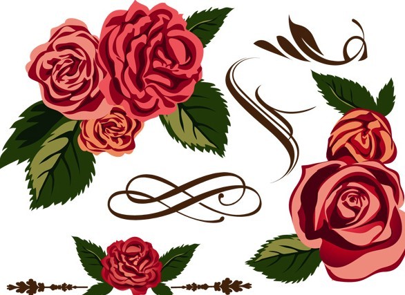 Classic Vintage Hand-painted Flowers Vector 01