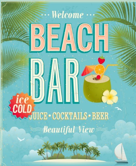 Retro Beach Bar Poster Vector Template 01