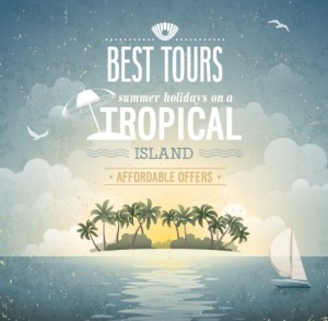 Retro Vector Background For Summer Holiday On A Tropical Island