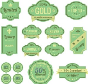 Flat Green Promotional Labels Vector