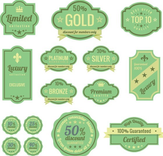 Flat Green Promotional Labels Vector