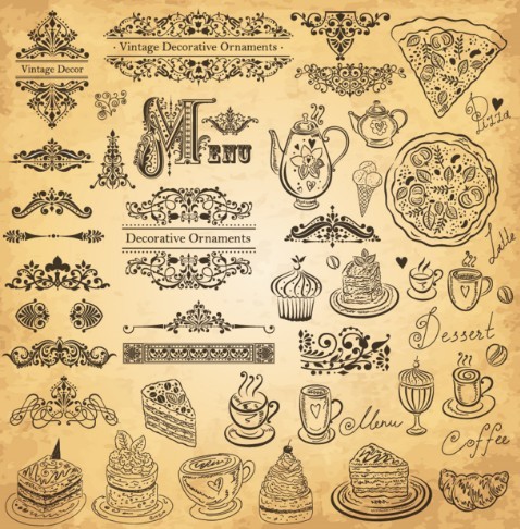 Vector Vintage Hand-Drawn Decorative Ornaments For Cafe & Restaurant 05