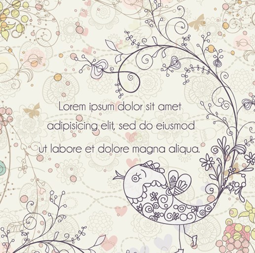 Hand Painted Flowers and Birds Vector Illustration 01