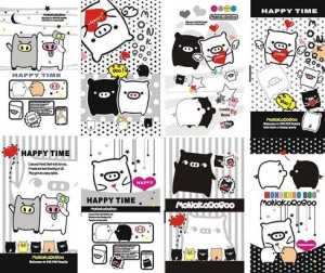 Cute Black and White Cartoon Piggies Vector