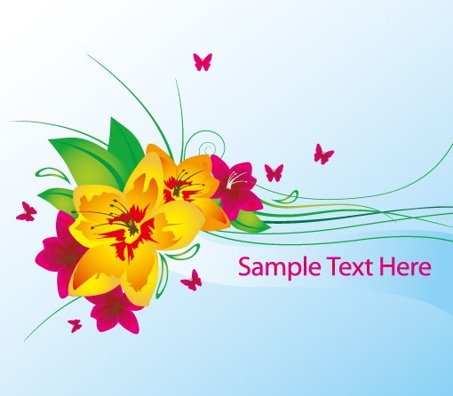 Vector Spring Flowers and Butterflies Illustration 01