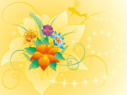 Vector Spring Flowers and Butterflies Illustration 02
