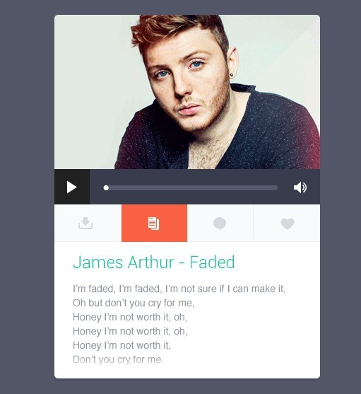 Flat Music Player with Lyrics Display PSD