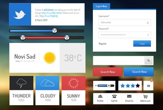 Flat Web & App UI Kit PSD