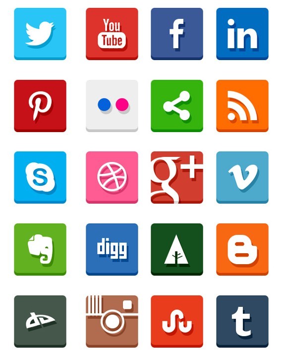 20+ Simple Flat Social Icons Pack (PSD & PNG)