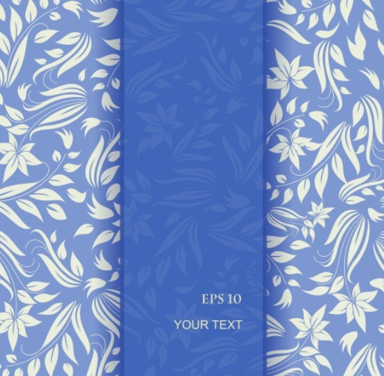 White Floral Patterns with Blue Background Vector