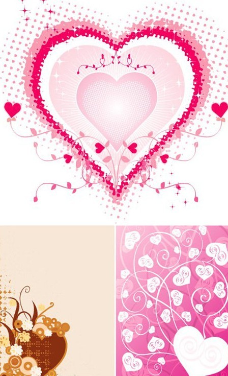 Set Of Lovely Heart Backgrounds Vector