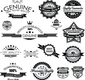 Set Of Vector Black and White Badges with Ribbons 01