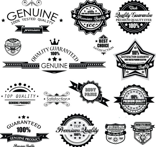 Set Of Vector Black and White Badges with Ribbons 01