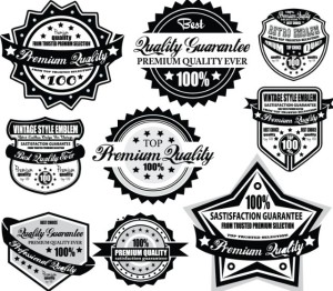 Set Of Vector Black and White Badges with Ribbons 02