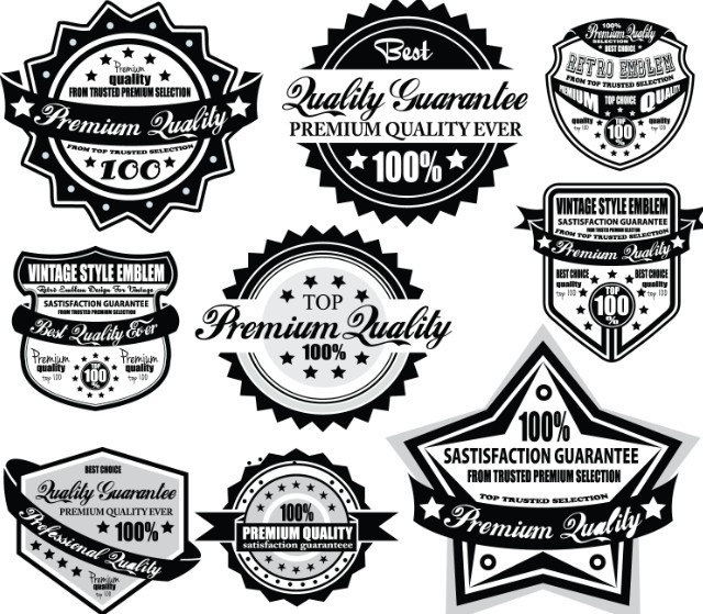 Set Of Vector Black and White Badges with Ribbons 02