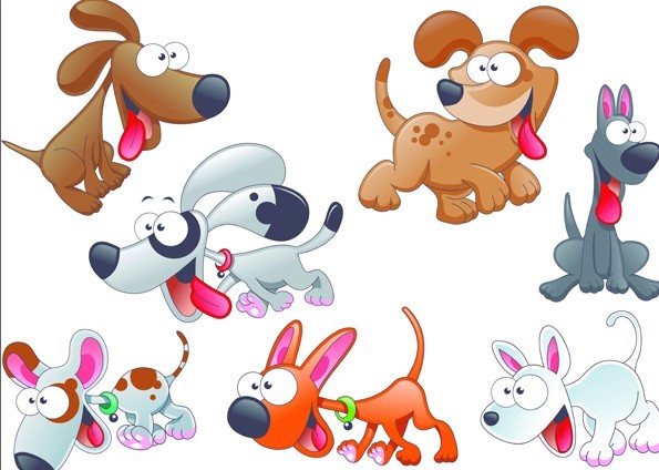 Set Of Vector Cute Cartoon Dogs