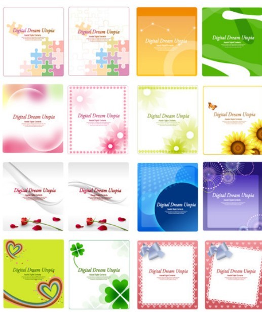 Set Of Vector Clean Floral Frames & Backgrounds