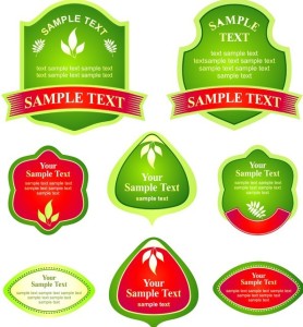 Set Of Vector Gree Leaf-Like Labels with Ribbons