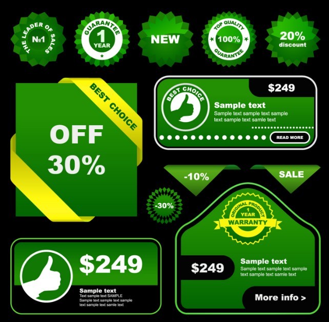 Set of Green Price Labels & Badges Vector
