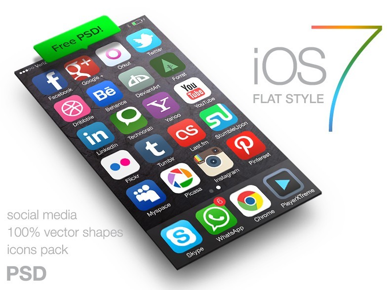 Flat iOS 7 Style Social Media Icons PSD