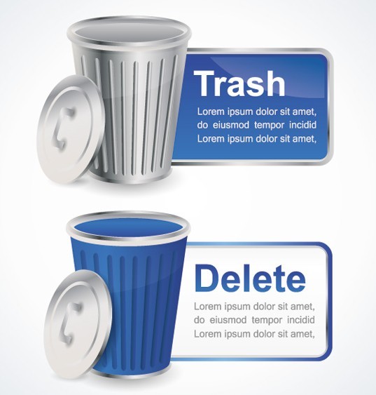 Stylish Vector Delete and Trash Buttons and Labels