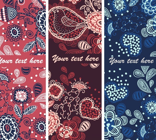 Vintage Flower and Bird Banners Vector