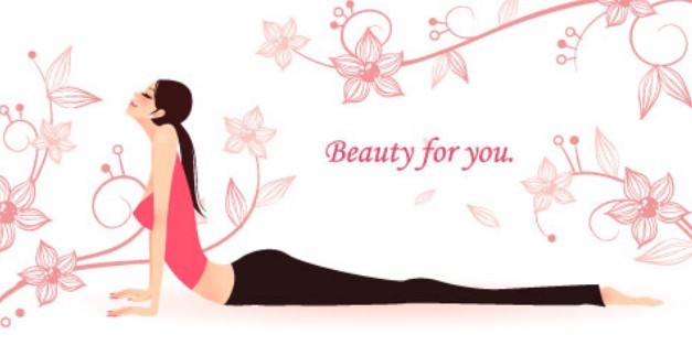 Yoga Girls with Fresh Floral Background Illustration Vector 03