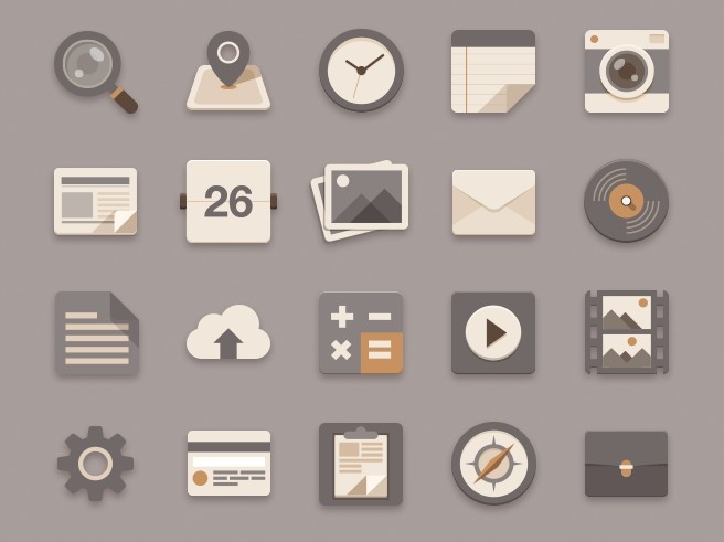 Brownie Theme Flat Icon Set PSD