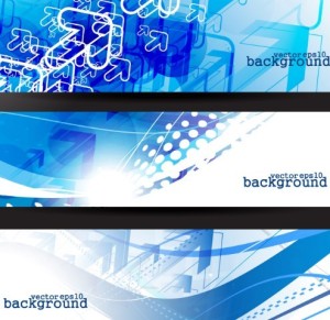 Set Of Bright Blue Abstract HI-Tech Banners Vector 02