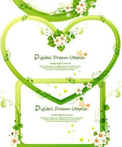 Green Floral Heart Frames & Borders Vector