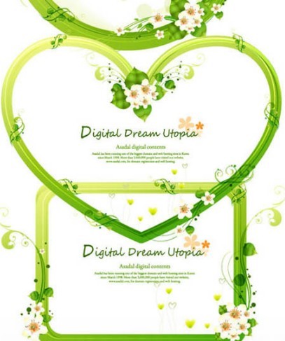 Green Floral Heart Frames & Borders Vector