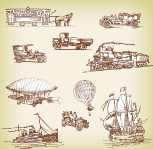 Set Of Vector Vintage Old Transport 02