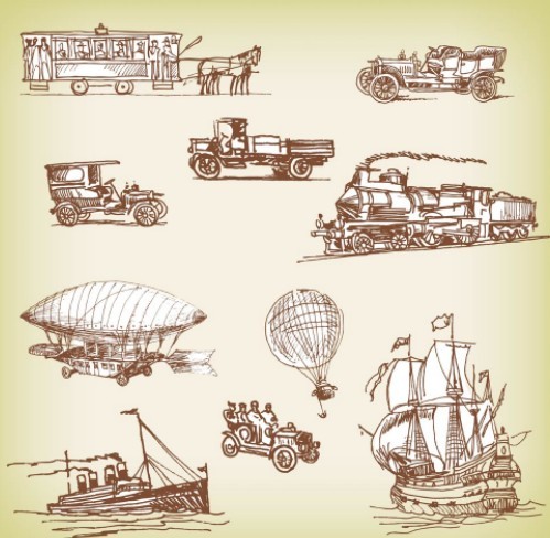 Set Of Vector Vintage Old Transport 02