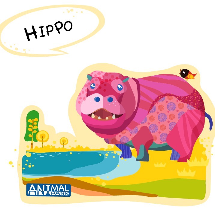 Cute Cartoon Hippo Vector Illustration