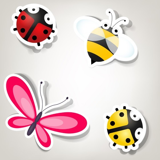 Set Of Cute Cartoon Insects Vector 01