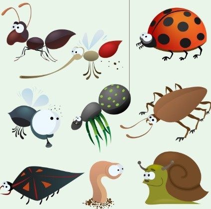 Set Of Cute Cartoon Insects Vector 04