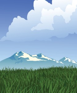 Forests and Snow-Capped Mountains Illustration Vector 01