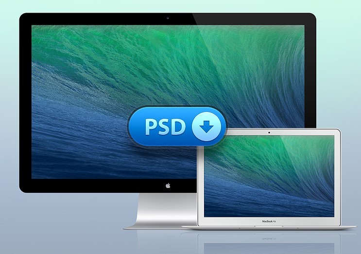 Macbook Air & Thunderbolt Display PSD Mockups