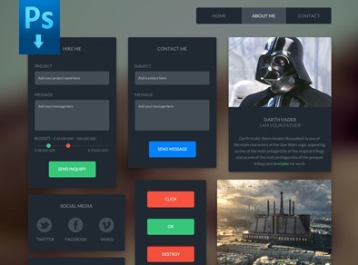 Flat Style Dark Web UI Kit PSD