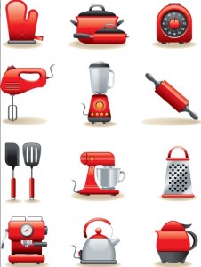 Set Of Red Cooking Supplies Icons Vector