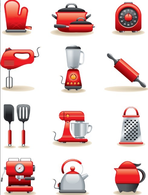 Set Of Red Cooking Supplies Icons Vector