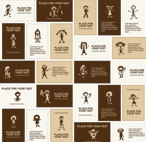 Set Of Vector Brown Cartoon Student Cards