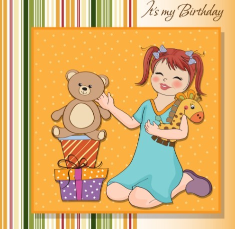 Cute Cartoon Happy Birthday Card Design Vector 03