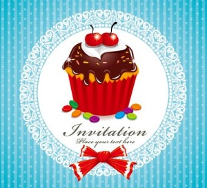 Sweet Floral and Dessert Invitation Card Design Vector 01
