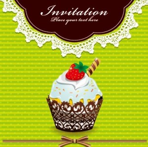 Sweet Floral and Dessert Invitation Card Design Vector 02